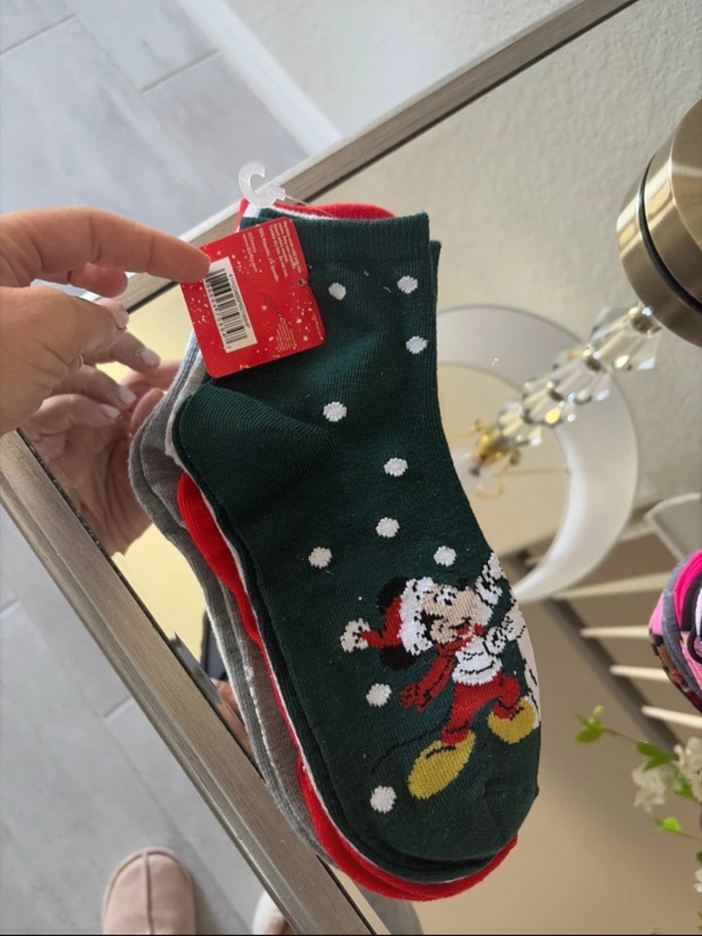 Mickey Mouse Green Polka Dot Holiday Socks 5 pair pack